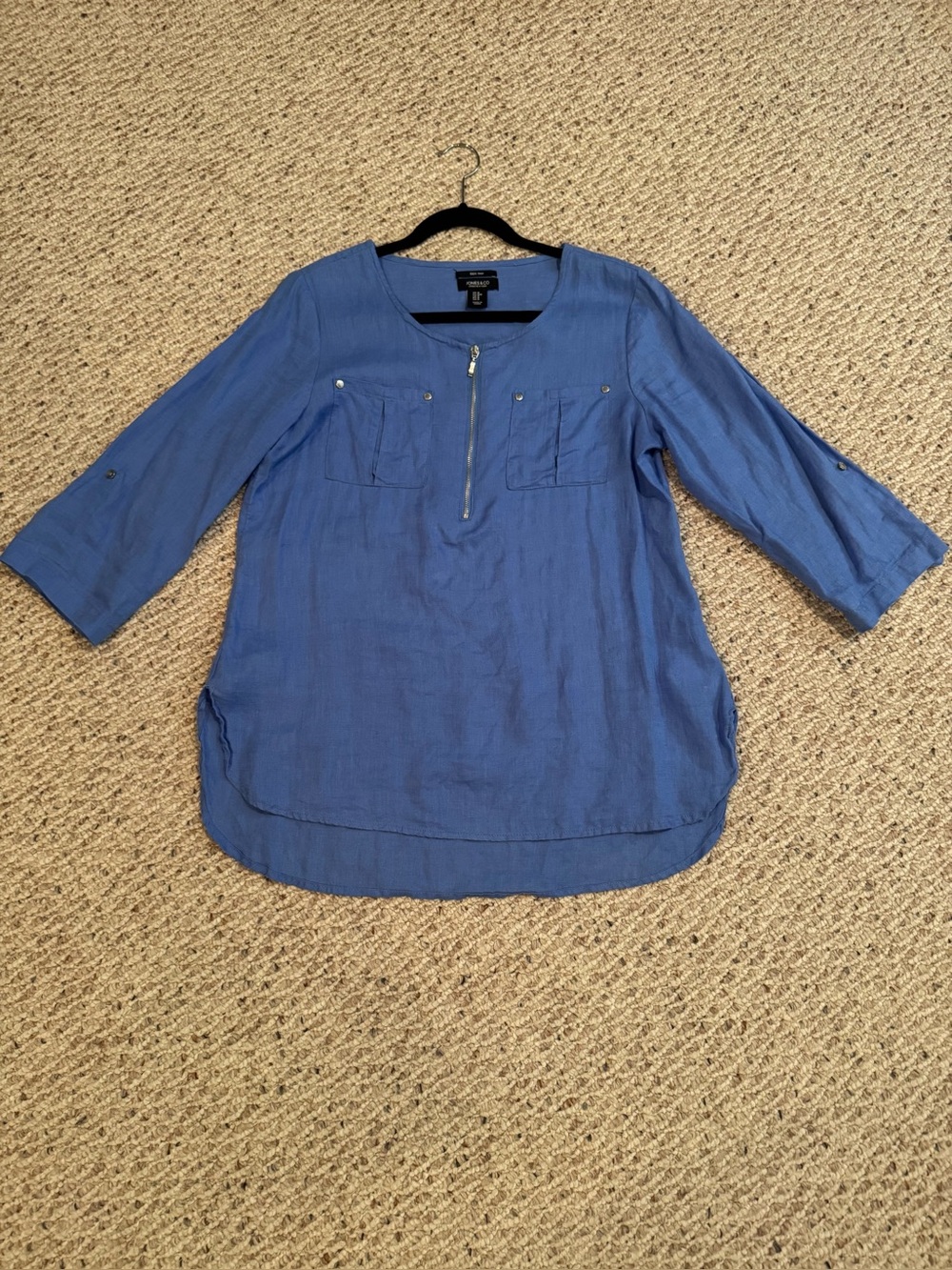 Jones New York Blue Zip-Front Linen Tunic